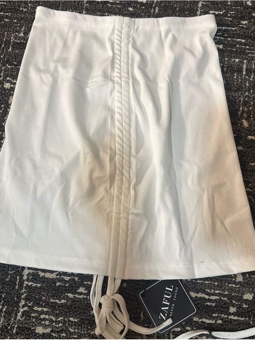 Zaful White Ribbed Drawstring Mini Skirt